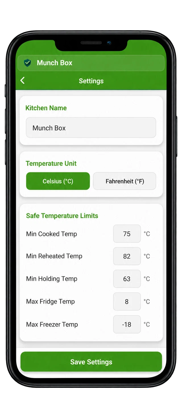 Set your temperature limits in HACCP-records.app
