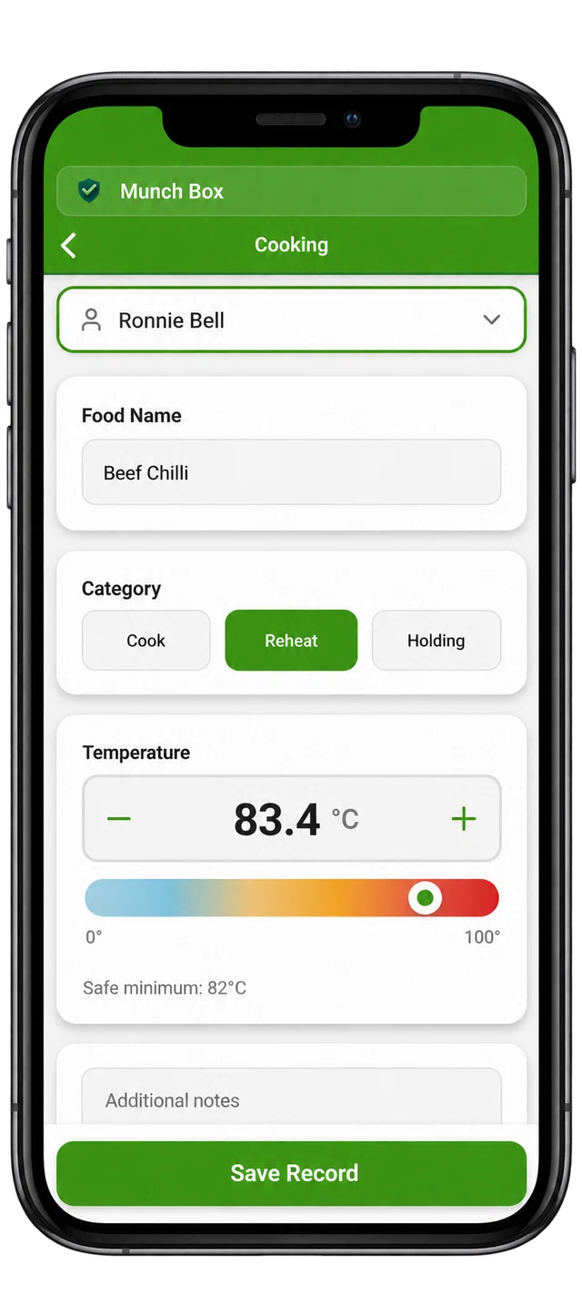 HACCP-records.app food temperature entry