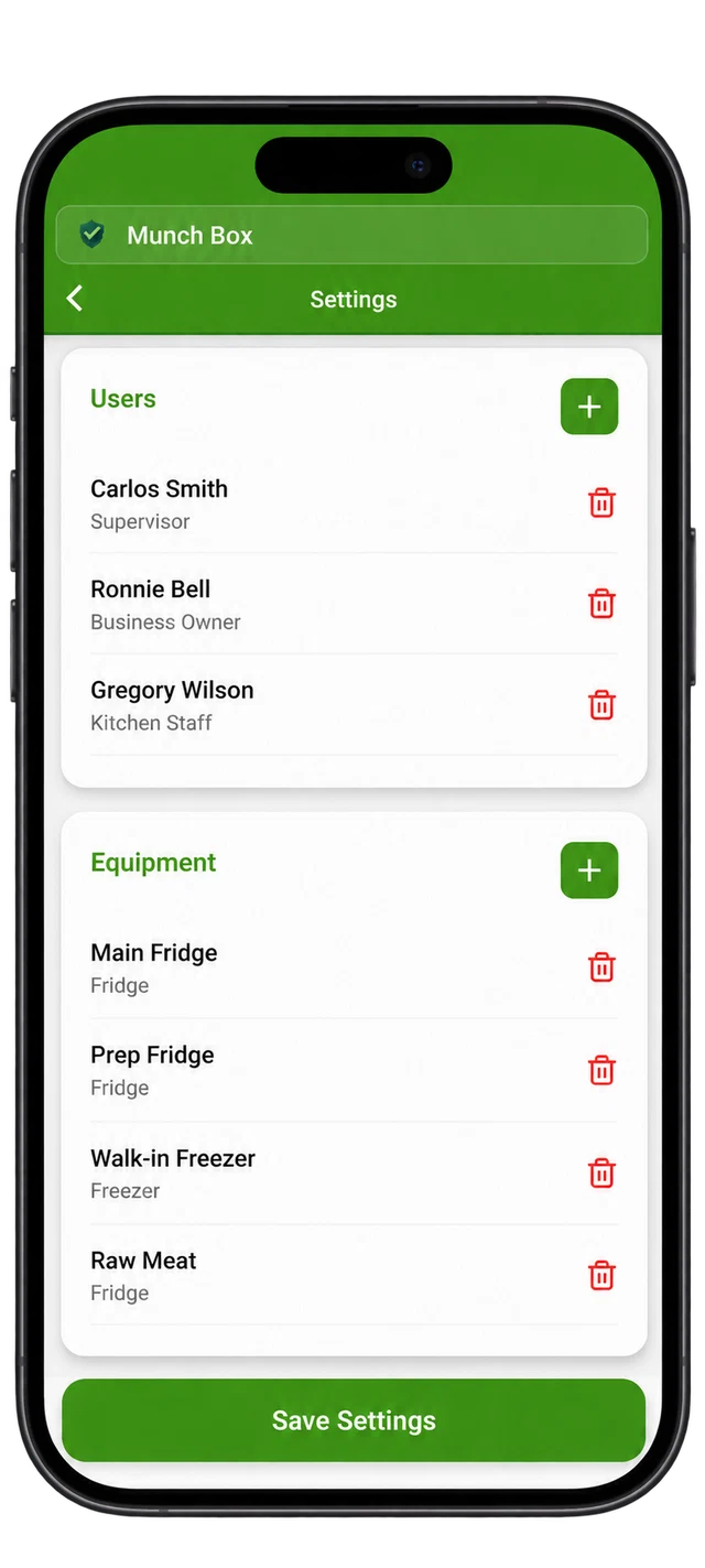 Name your team and equipment in HACCP-records.app